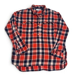 Old Navy Boyfriend Plaid Shirt Womens Large Red Blue Button Front